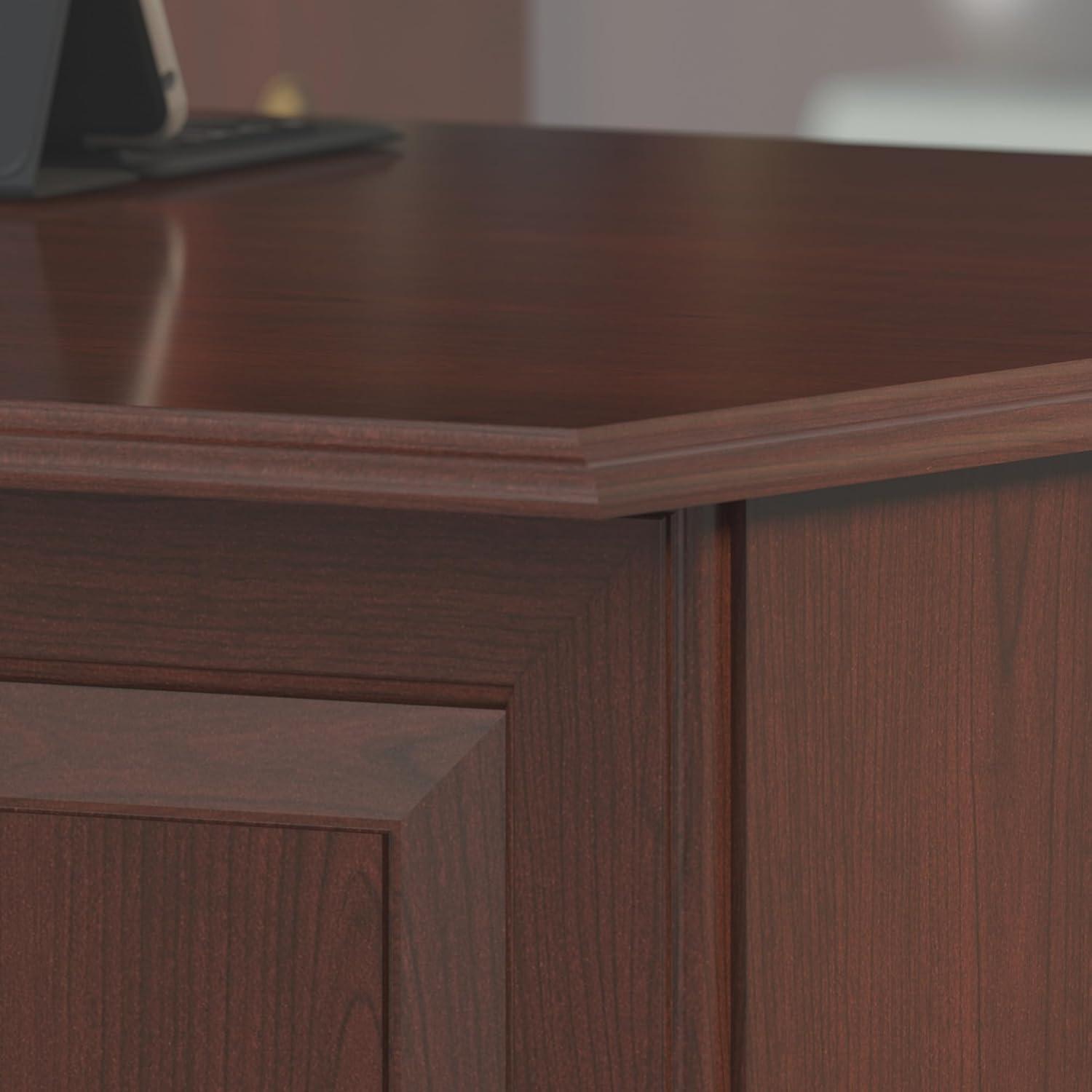 Bush Furniture Saratoga L Shaped Computer Desk with Drawers in Linen White