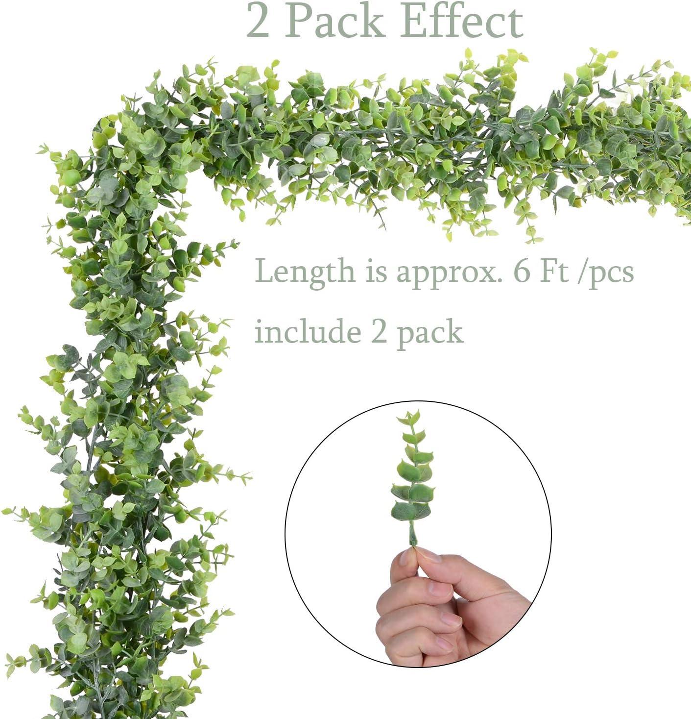 NOGIS 2 Pack Artificial Eucalyptus Garland Fake Vines Faux Eucalyptus Garland Hanging Leaves Greenery 6 Feet/Strand for Wedding Backdrop Arch Wall Table Party Indoor Outdoor Festival Decor
