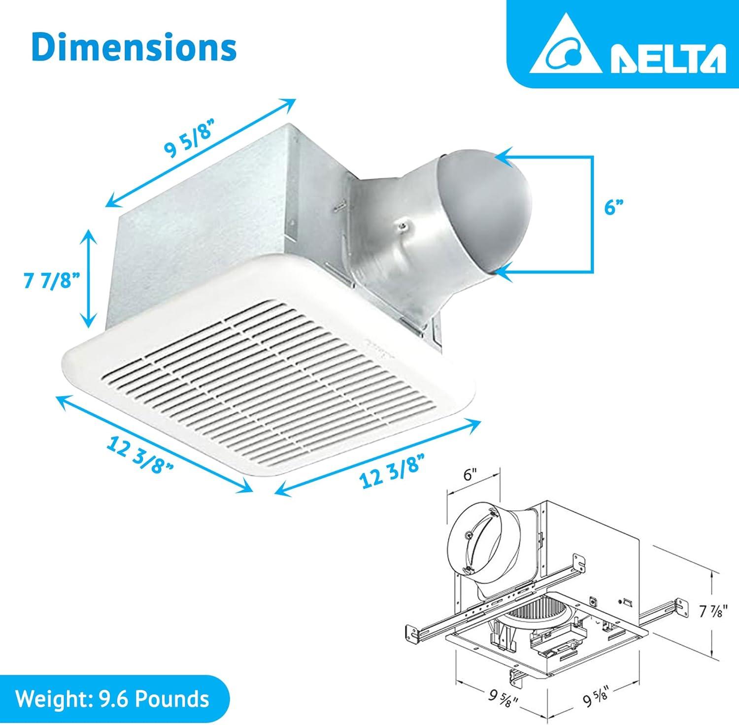 Delta Breez Signature Exhaust Bath Fan Energy Efficient Quiet Operation Motor with Full Speed Adjustable and LED Indicator Light, 80/110 CFM, White