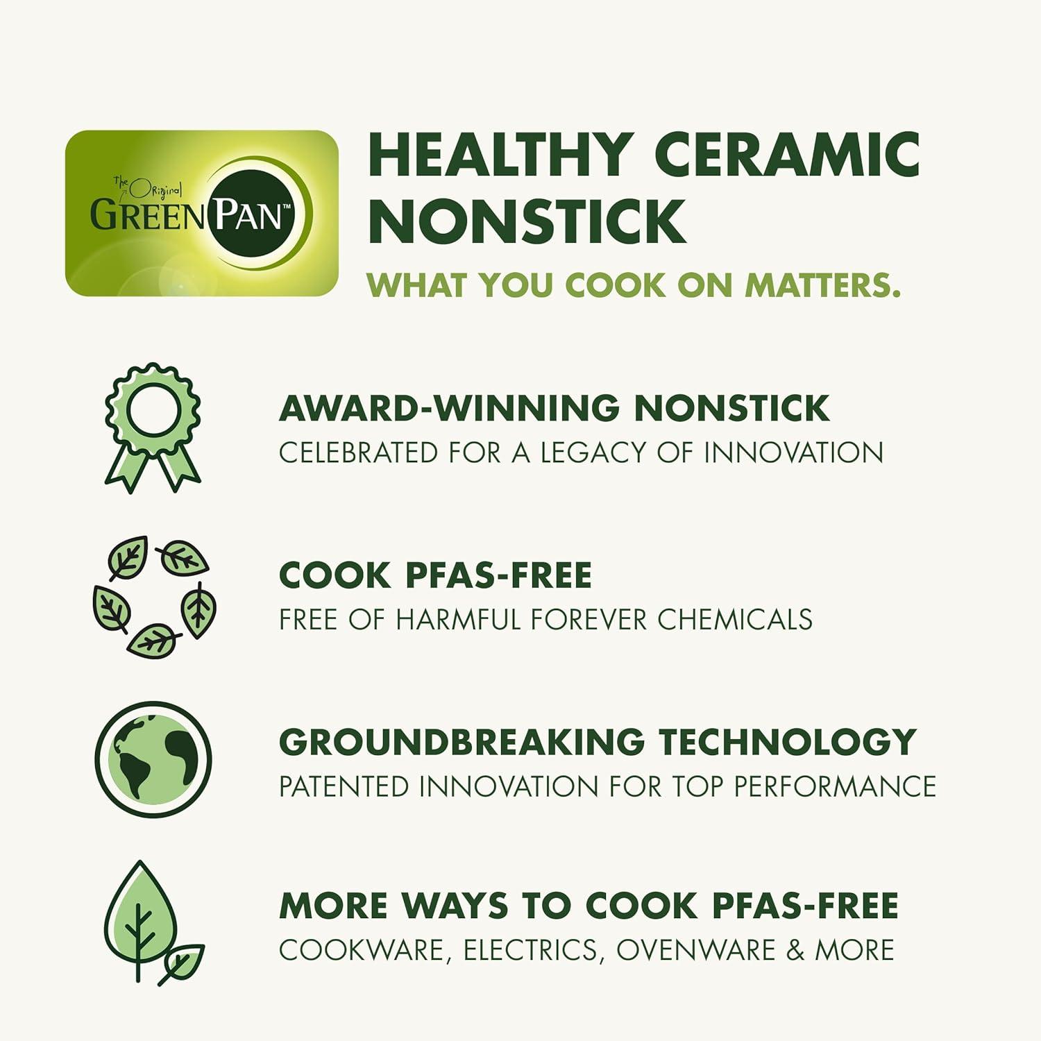 GreenPan Swift Healthy Ceramic Nonstick, 8" and 10" Frying Pan Skillet Set, Stainless Steel Handles, , Dishwasher Safe, Oven Safe, Black