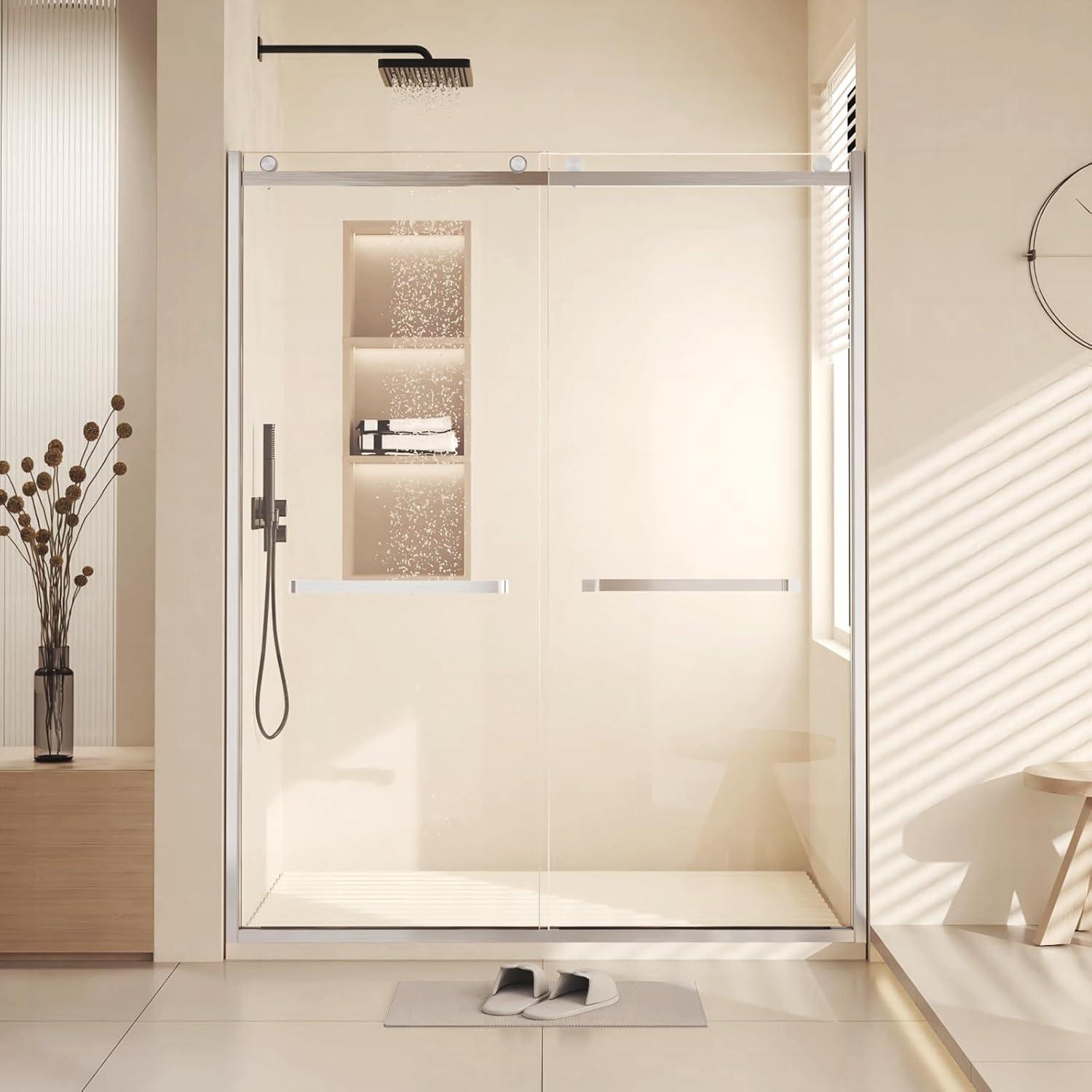 Luku Stainless Steel Sliding Frameless Glass Shower Featuring Tempered Door Seals