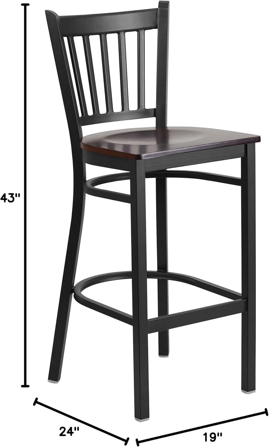 Flash Furniture HERCULES Series Black Vertical Back Metal Restaurant Barstool - Walnut Wood Seat