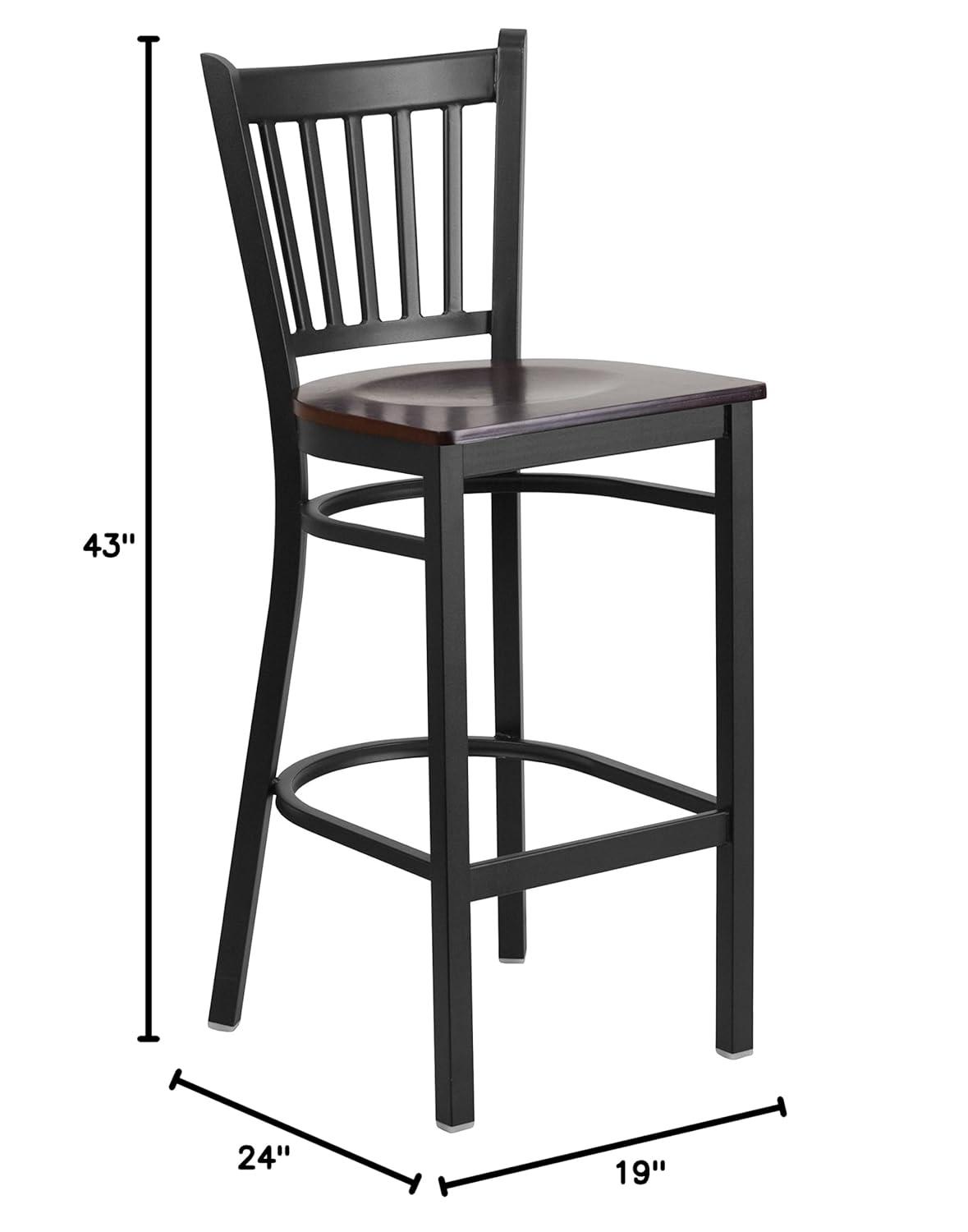 Flash Furniture HERCULES Series Black Vertical Back Metal Restaurant Barstool - Walnut Wood Seat