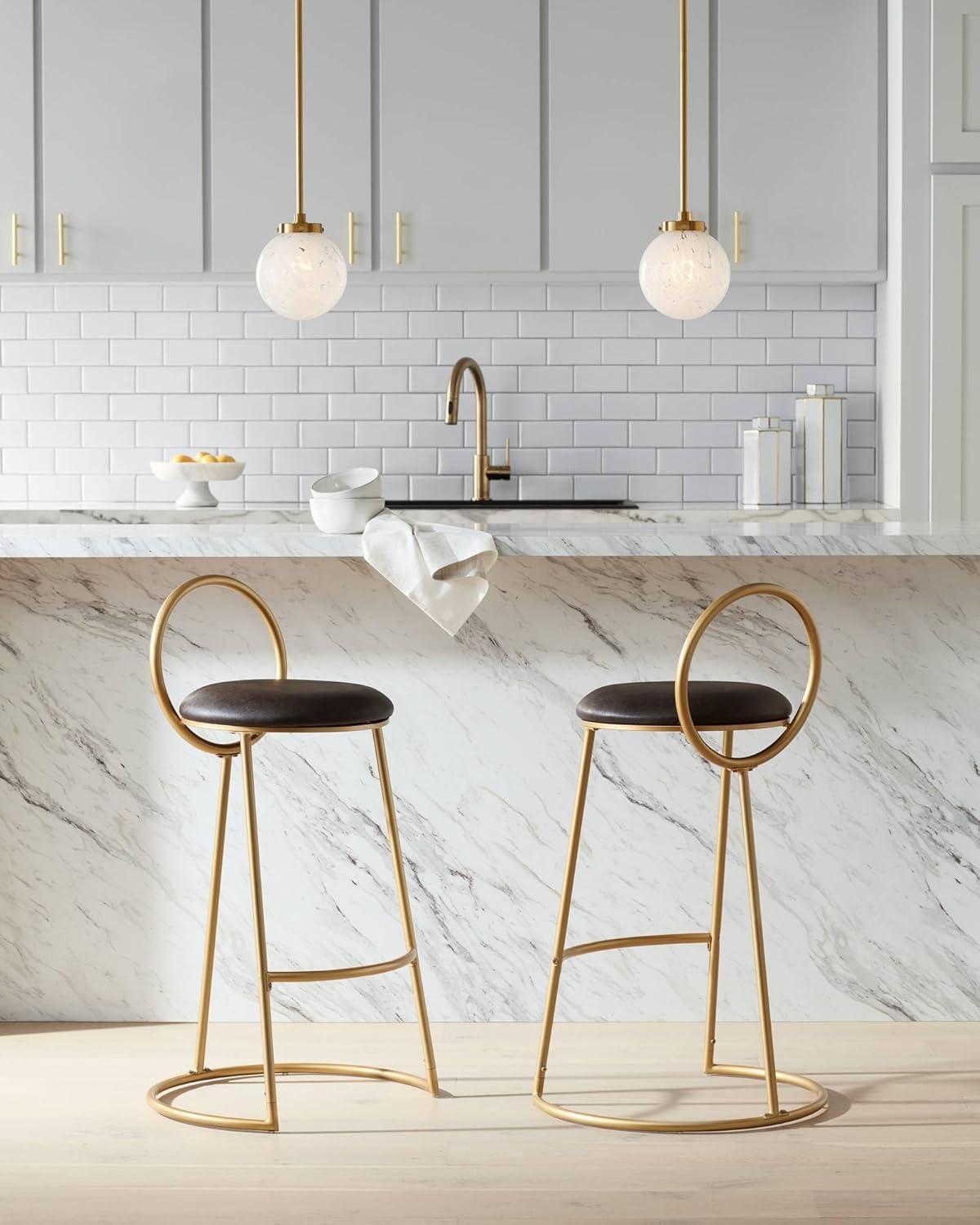 Possini Euro Design Candide Warm Brass Mini Pendant Lighting 7" Wide Mid Century Modern Art Glass Globe Shade for Dining Room House Kitchen Island