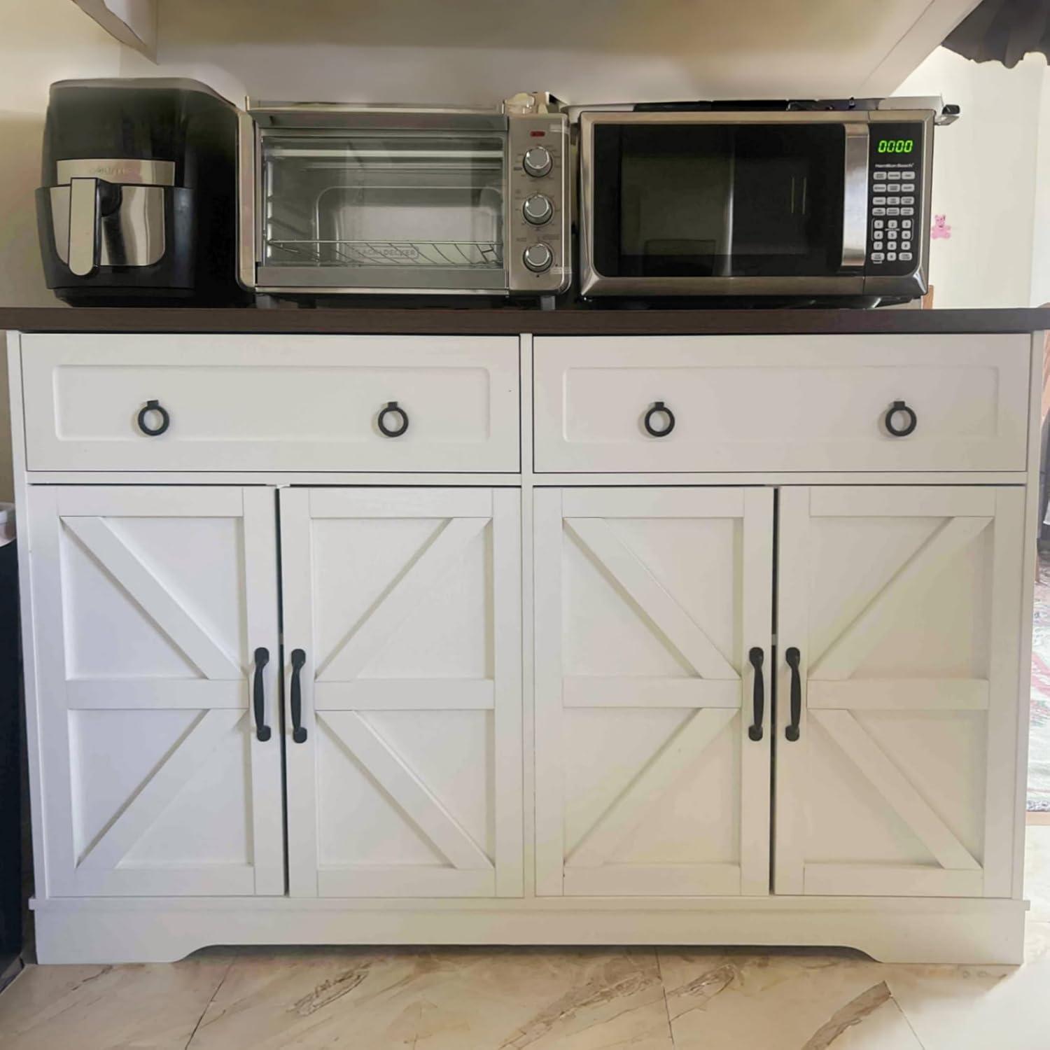 Farmhouse 55" Buffet Sideboard Cabinet With Storage, Coffee Bar Cabinet With 2 Drawers