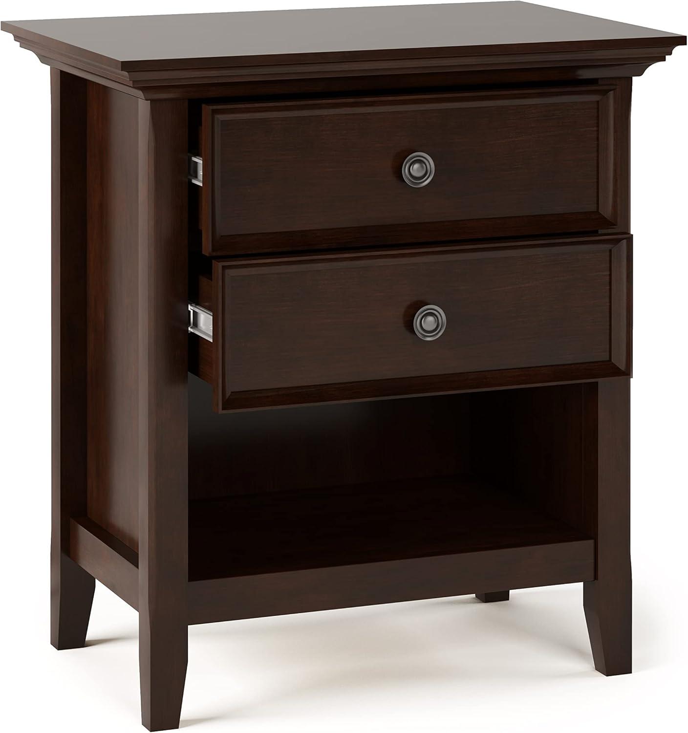 Simpli Home Amherst SOLID WOOD 24 inch Wide Traditional Bedside Nightstand Table in Russet Brown