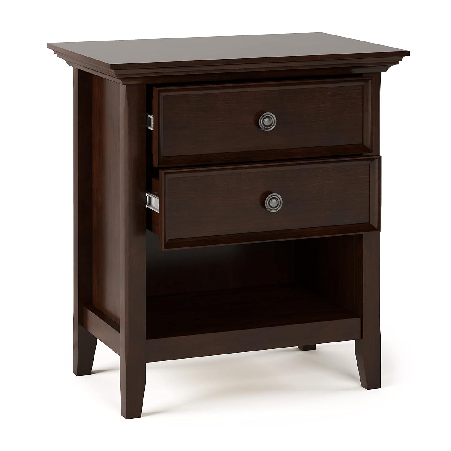 Simpli Home Amherst 24"W 2-Drawer Solid Wood Nightstand with Open Shelf