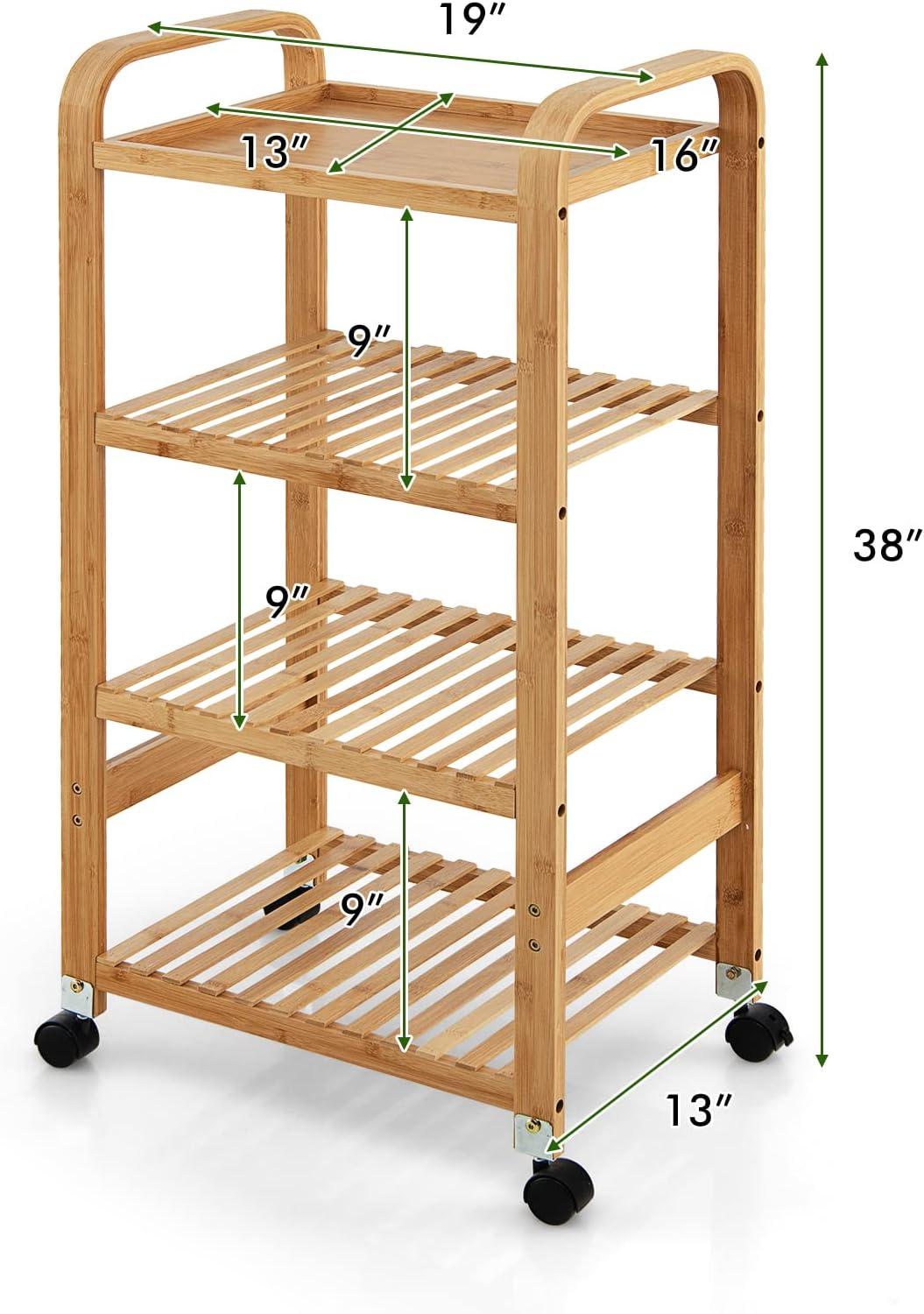 4-Tier Bamboo Kitchen Cart with Locking Casters