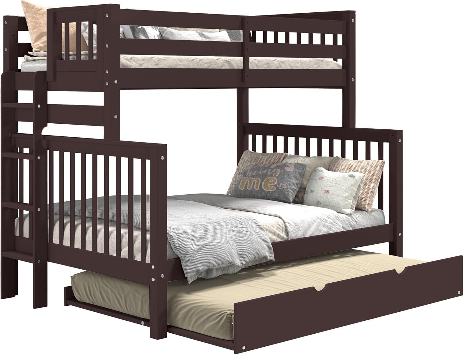 Bedz King Bunk Beds Twin over Full Mission Style with End Ladder and a Full Trundle, Dark Cherry