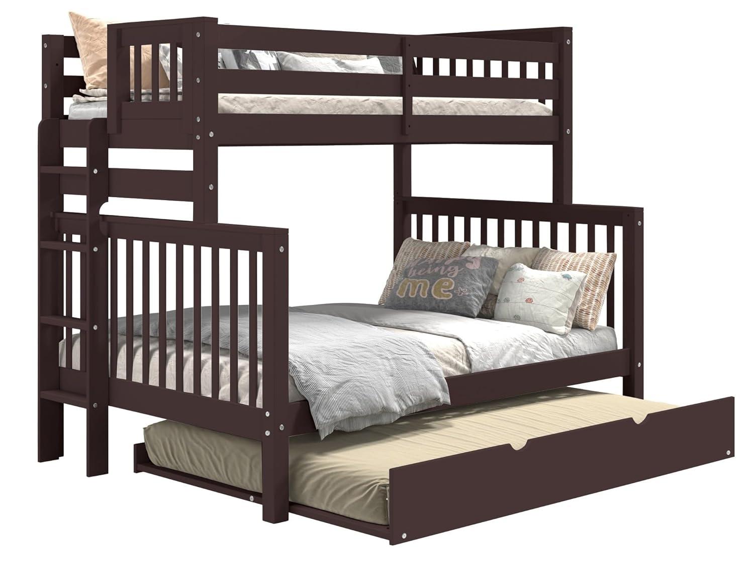 Bedz King Bunk Beds Twin over Full Mission Style with End Ladder and a Full Trundle, Dark Cherry