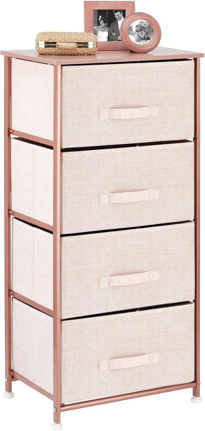 mDesign Tall Dresser Storage Tower Stand, 4 Fabric Drawers - Lt. Pink/Rose Gold