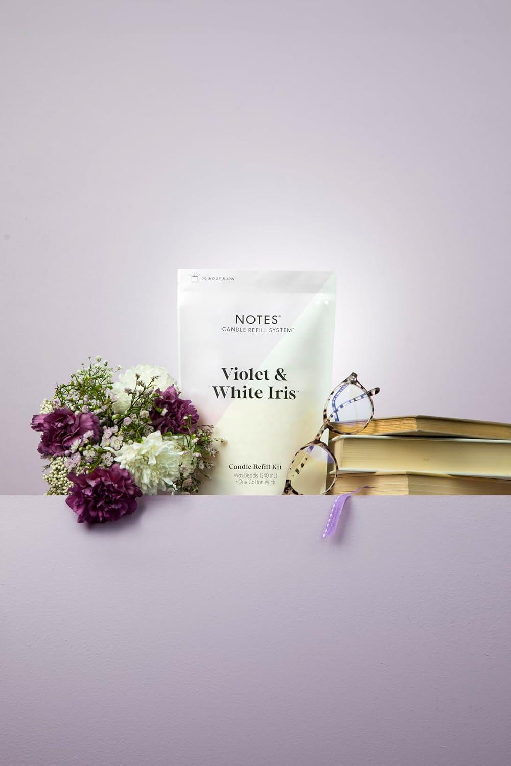 NOTES Sustainable Candle Refill | Non-Toxic Fragrance, Natural Wax Beads (Beeswax, Rice bran and Soy), Cotton Wick and Sustainer - (1) Violet & White Iris