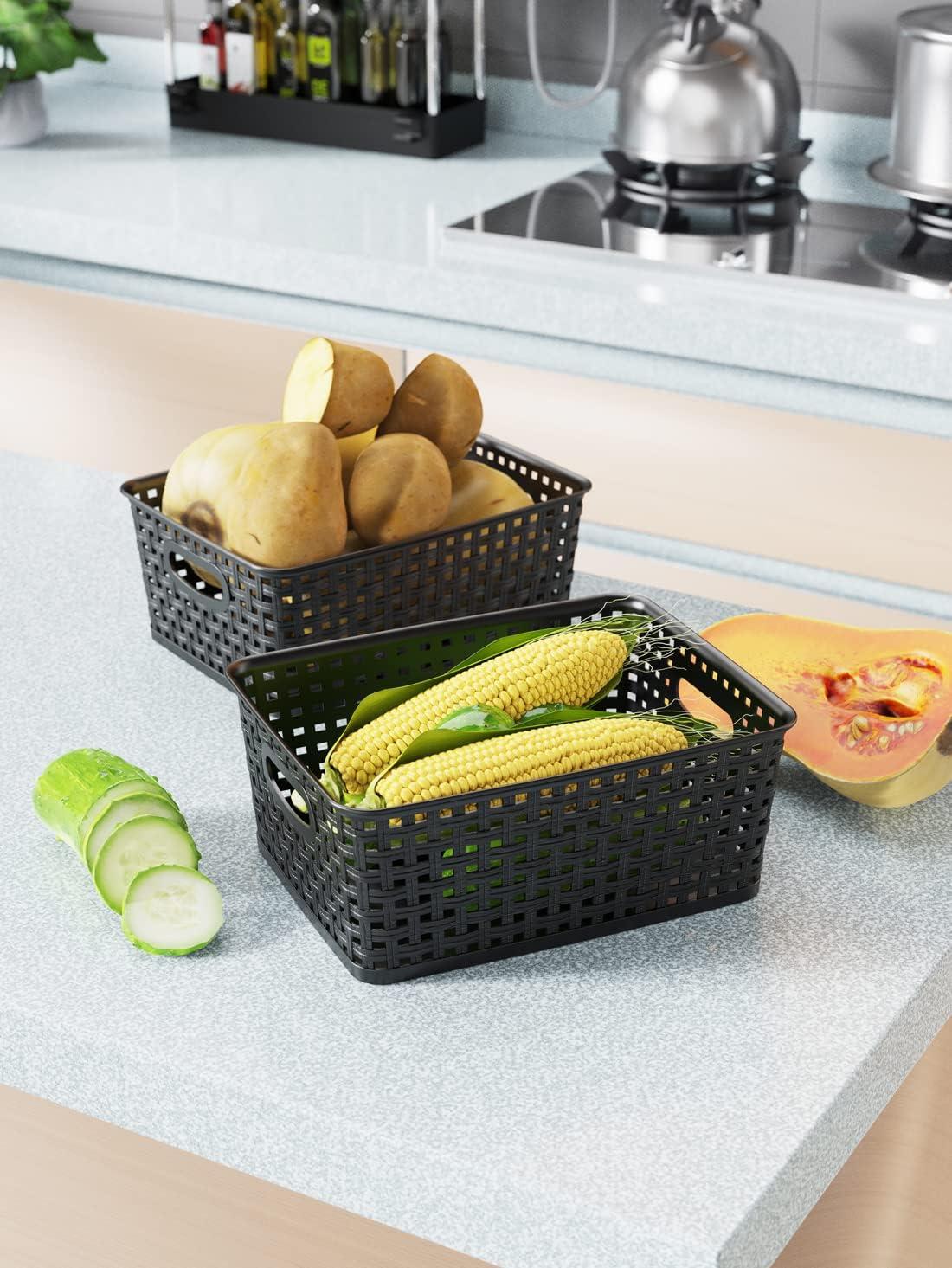 IRIS USA Small Plastic Storage Basket, 12-Pack, Shelf Basket Organizer for Pantries Kitchens Cabinets Bedrooms, Black