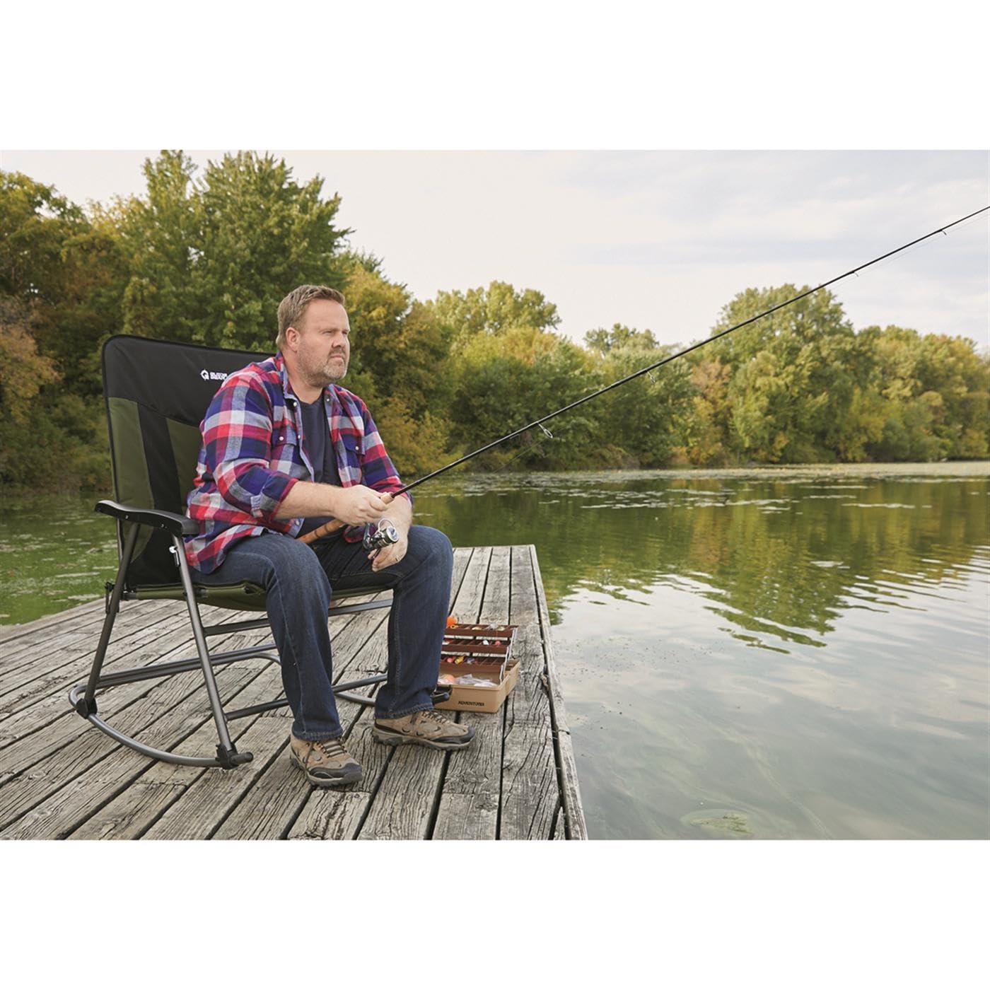 Guide Gear Oversized XXL Rocking Camp Chair, 600-lb. Capacity, Green/Black Hunter Green/Black