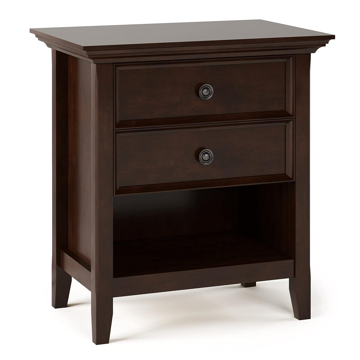 Simpli Home Amherst 24"W 2-Drawer Solid Wood Nightstand with Open Shelf