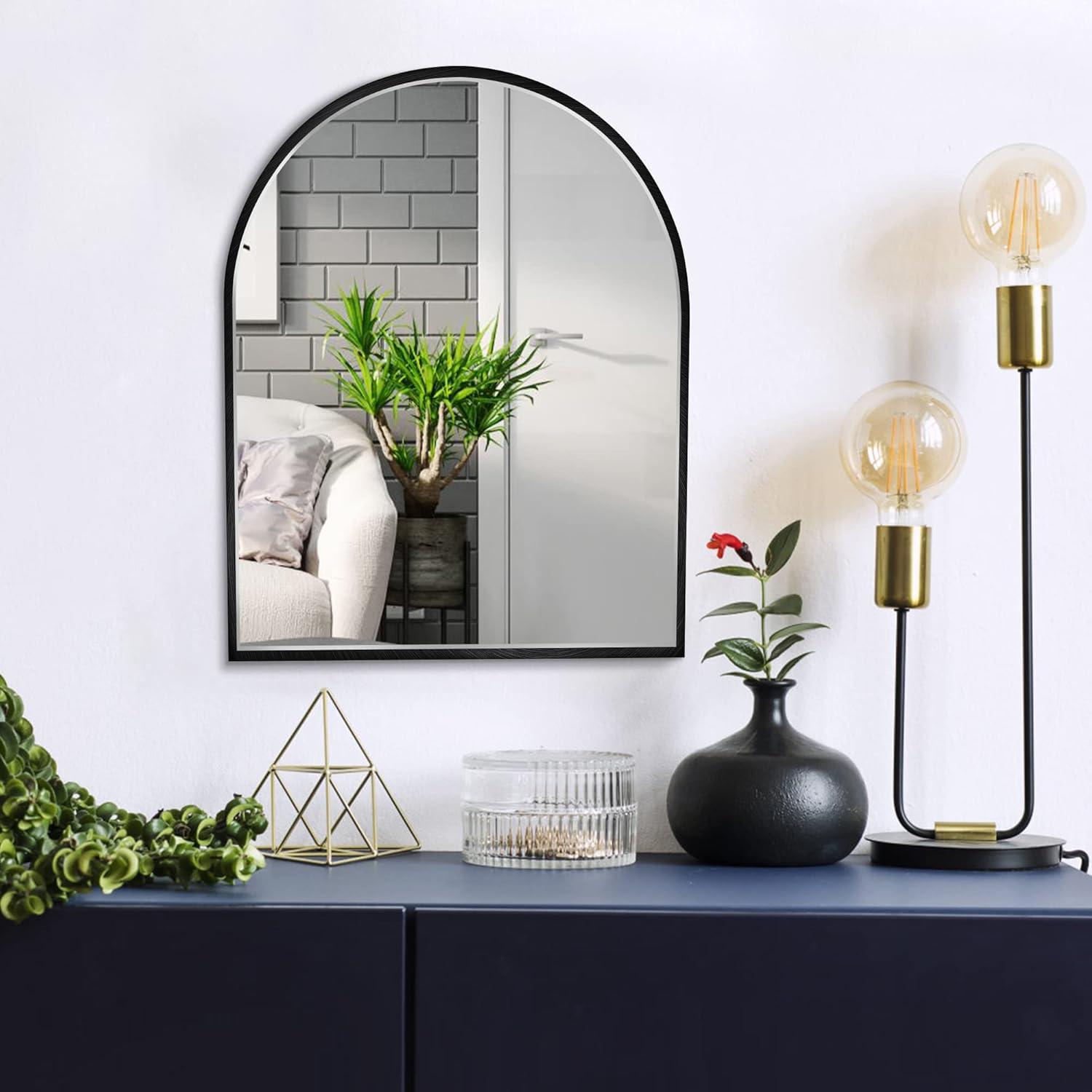 10X13 Inch Black Small Arched Mirror For Bathroom Vanity Mirror Or Wall Decor Arch Mirror Brushed Metal Frame Wall Mounted Mirror For Bathroom Livingroom Bedroom Entryway
