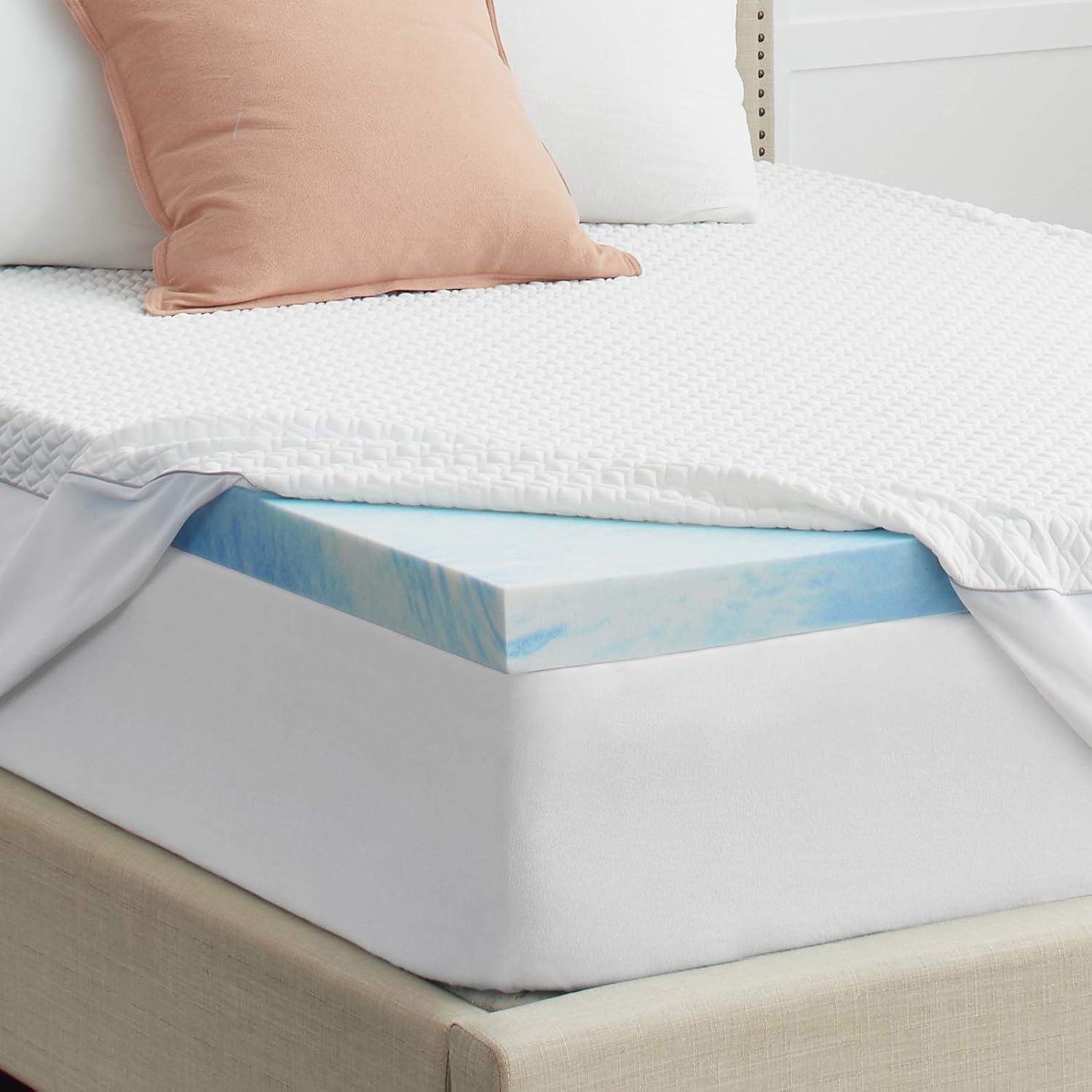 King Size White Gel Memory Foam Mattress Topper