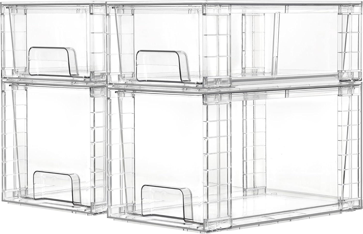 Clear Stackable Acrylic Storage Drawers with Handles, 4 Pack