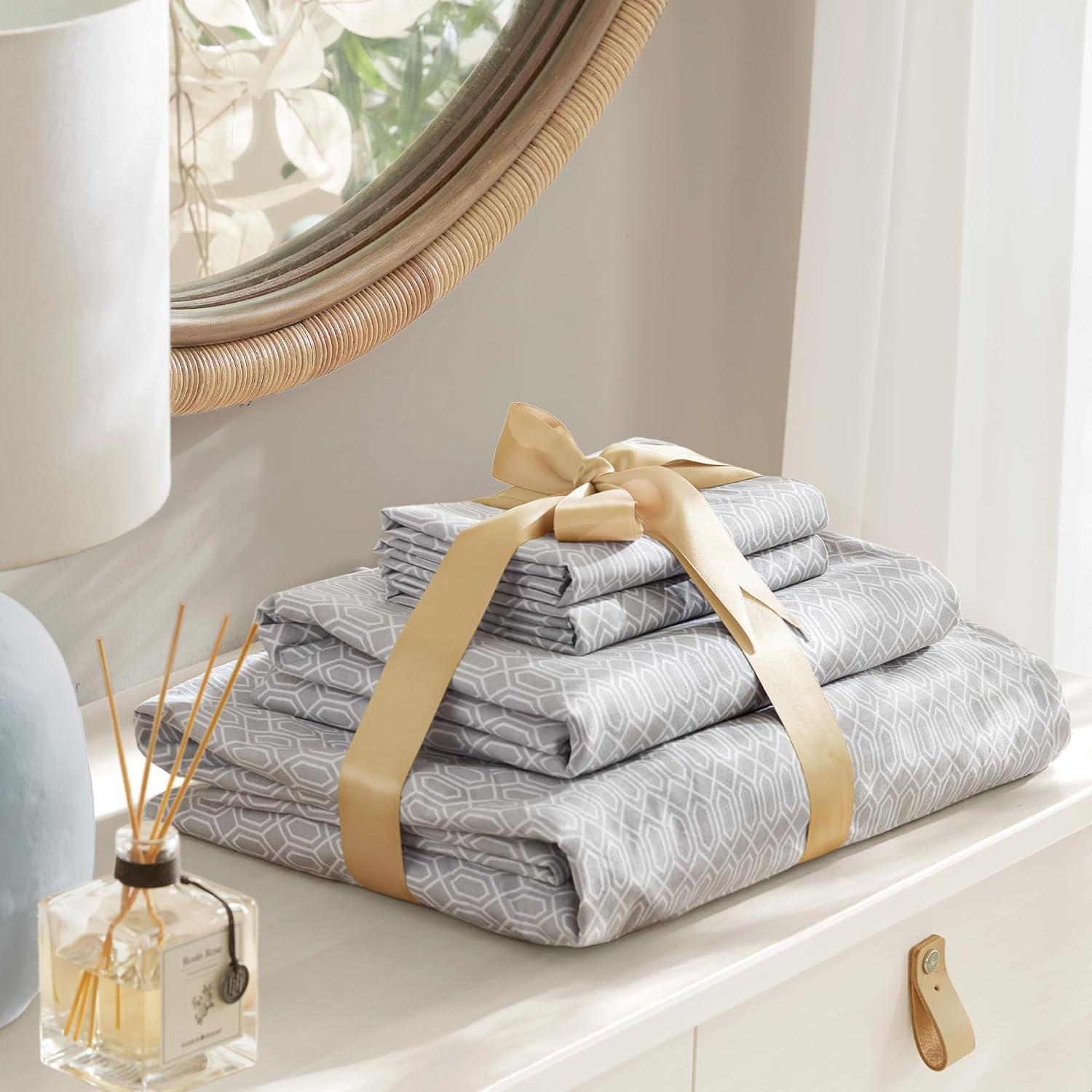 Comfort Spaces 100% Cotton Sheet Set Breathable, Lightweight, Soft with 12" Elastic Pocket Fits up to 14" Mattress, All Season Cozy Bedding, Matching Pillow Case, Twin Diamond Taupe 3 Piece