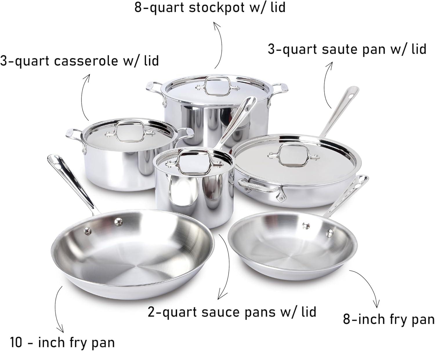 All-Clad D3 3-Ply Stainless Steel 10 Piece Cookware Set