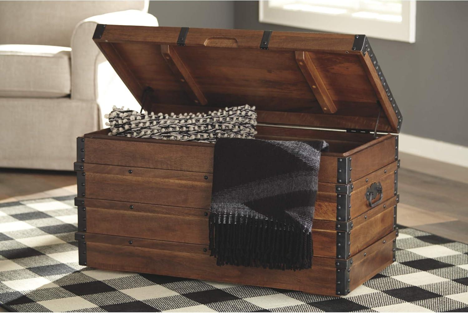 Kettleby Storage Trunk Brown - Signature Design by Ashley: Vintage-Inspired, Coffee Table, Farmhouse Decor