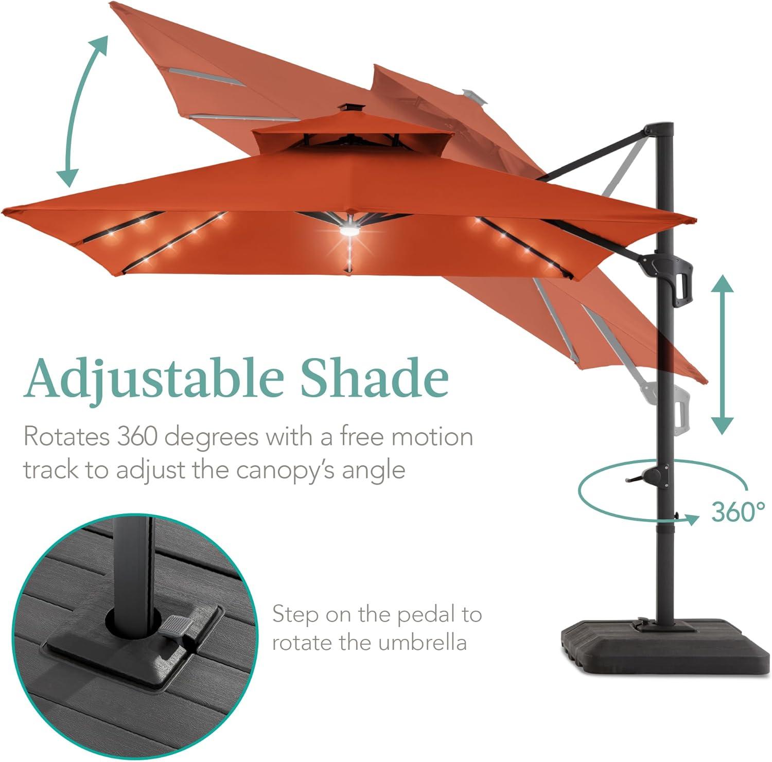 Arlmont & Co. Ronessa 10x10ft 2-Tier Square Outdoor Solar LED Cantilever Patio Umbrella w/ Base Included