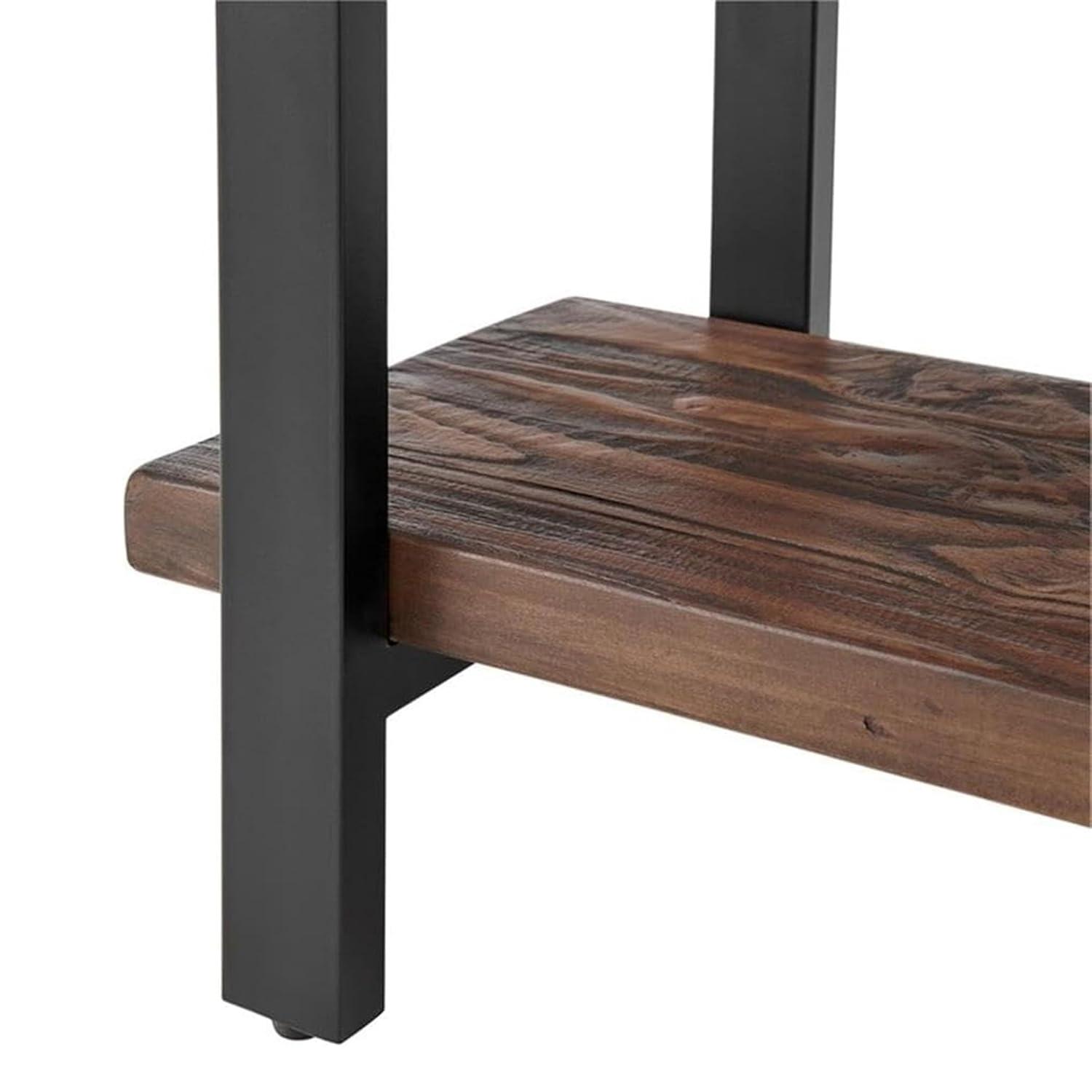 Pomona Solid Wood and Metal End Table with Shelf - Alaterre Furniture: Rustic Design, Fixed Shelf, Rectangle Shape