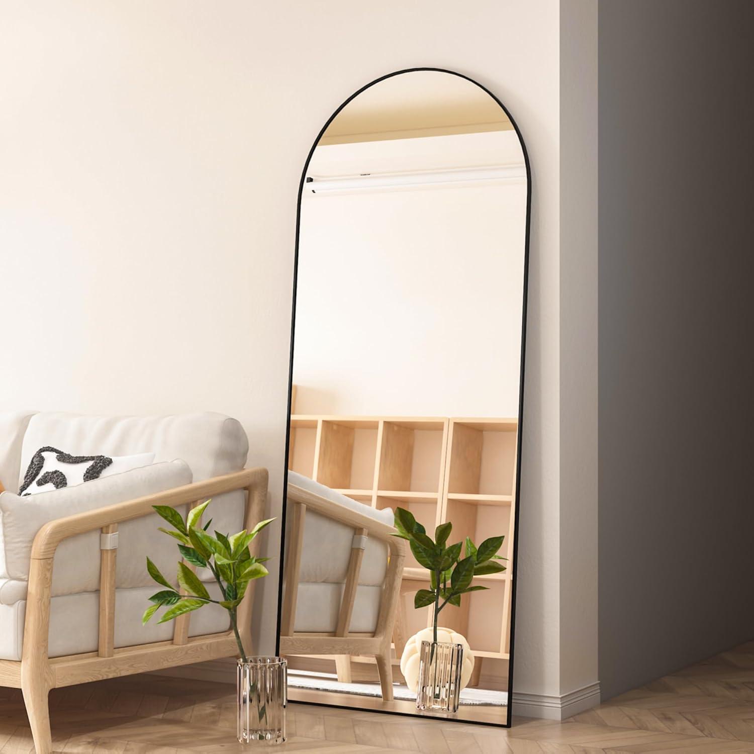 65"x24" Wood Arched Floor Mirror Full Length Mirror,Black