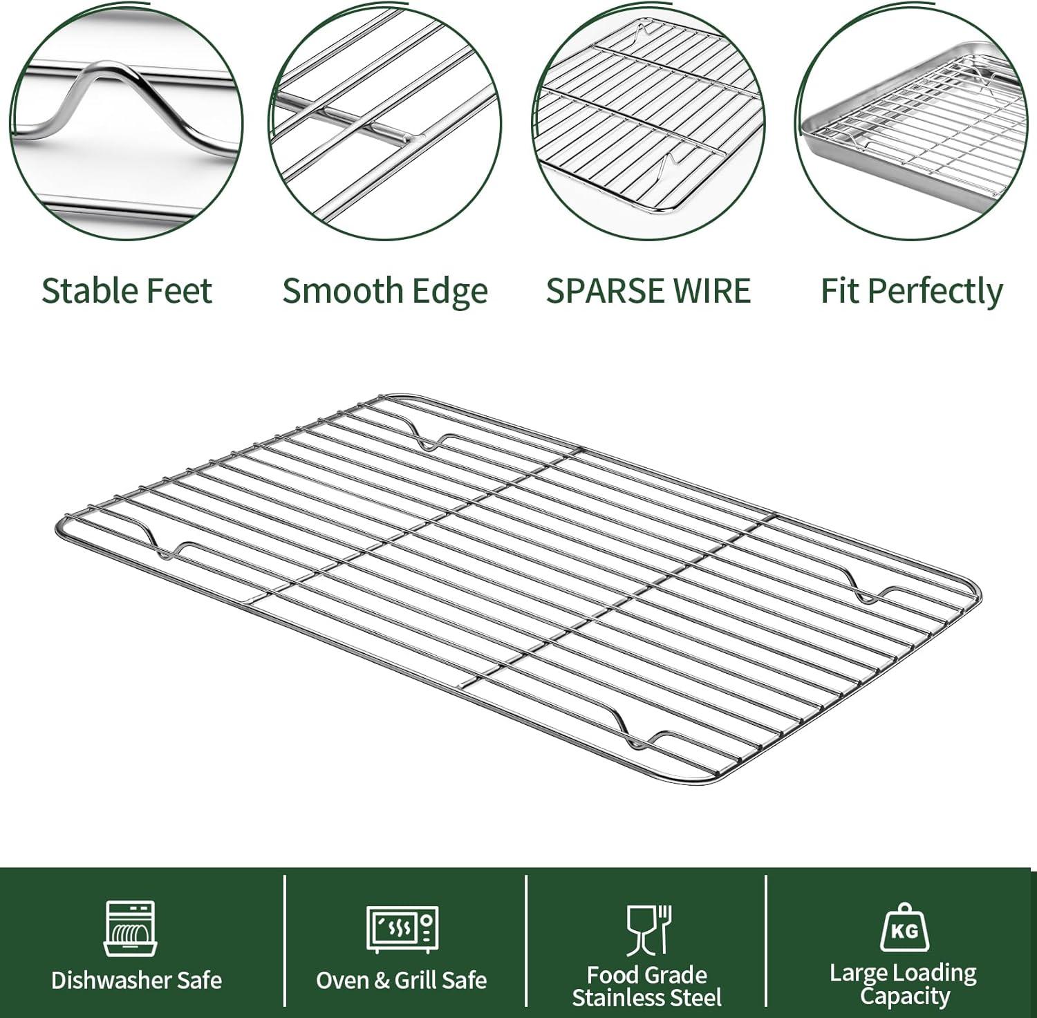 Baking Sheet with Rack Set [2 Pans + 2 Racks ] HKJ Chef Stainless Steel Cookie Sheet Baking Pan Tray with Cooling Rack, Size 9x7x1 Inch, Non Toxic & Heavy Duty & Easy Clean