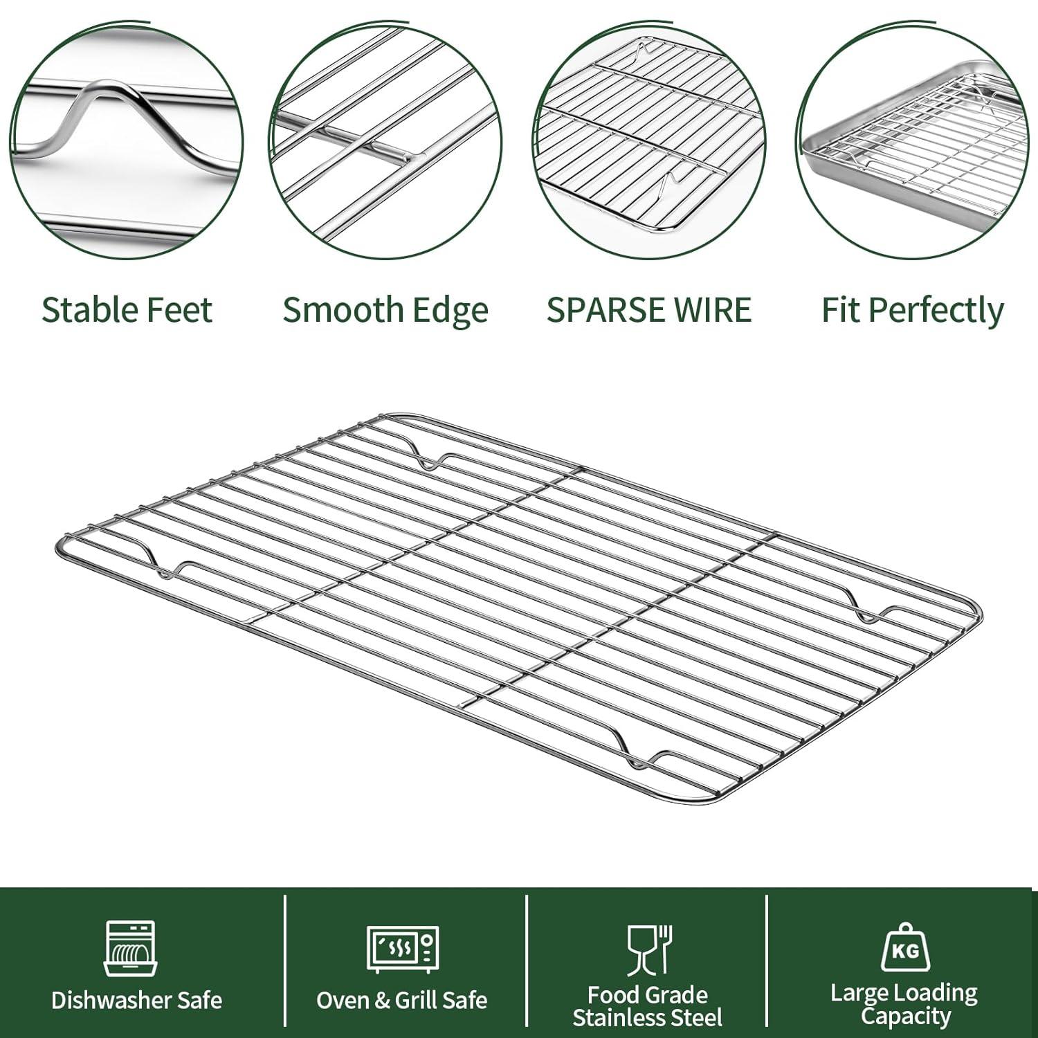 Baking Sheet with Rack Set [2 Pans + 2 Racks ] HKJ Chef Stainless Steel Cookie Sheet Baking Pan Tray with Cooling Rack, Size 9x7x1 Inch, Non Toxic & Heavy Duty & Easy Clean