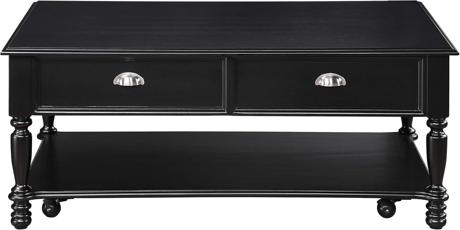 Black Veneer Rectangular Coffee Table with Storage Drawers
