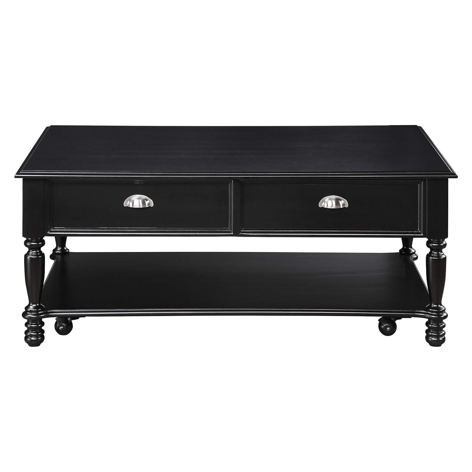 Black Veneer Rectangular Coffee Table with Storage Drawers