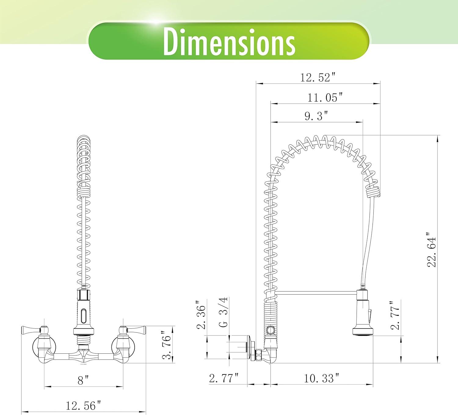 Stainless Steel Wall Mount Kitchen Faucet with Pull-Down Spray