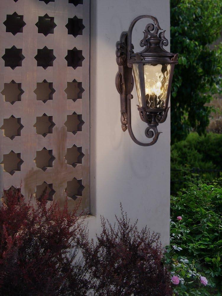 John Timberland Casa Marseille Vintage Rustic Outdoor Wall Light Fixture Bronze Scroll 27 1/2" Hammered Glass for Post Exterior Barn Deck House Porch