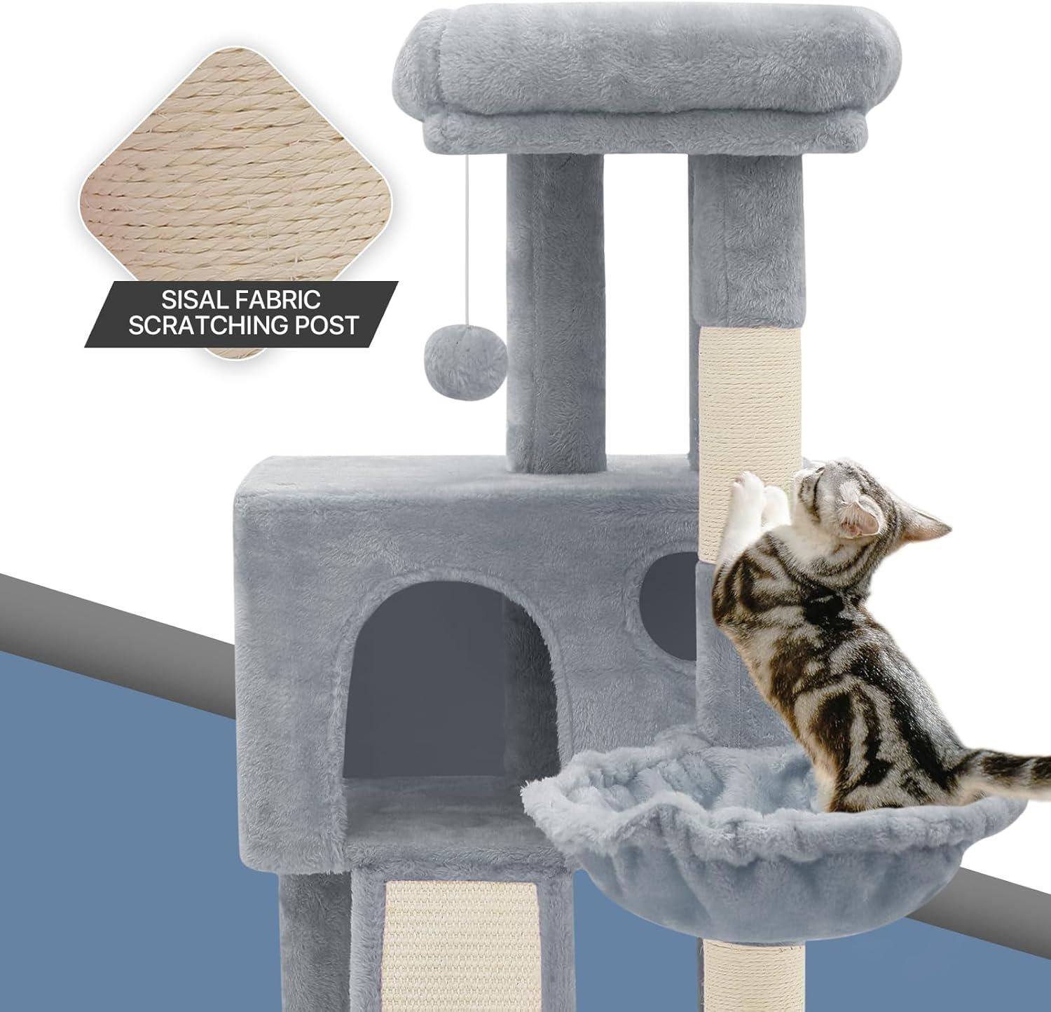 36" Small Cat Tower With Hammock, Sisal Scratching Posts, And Ramp, Perfect For Indoor Cats