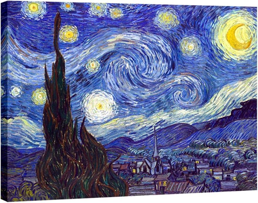 Wieco Art Starry Night Abstract Canvas Prints Wall Art of Van Gogh Famous Artwork Modern Gallery Wrapped Classic Sky Star Pictures Artwork for Living Room Home Office Decorations