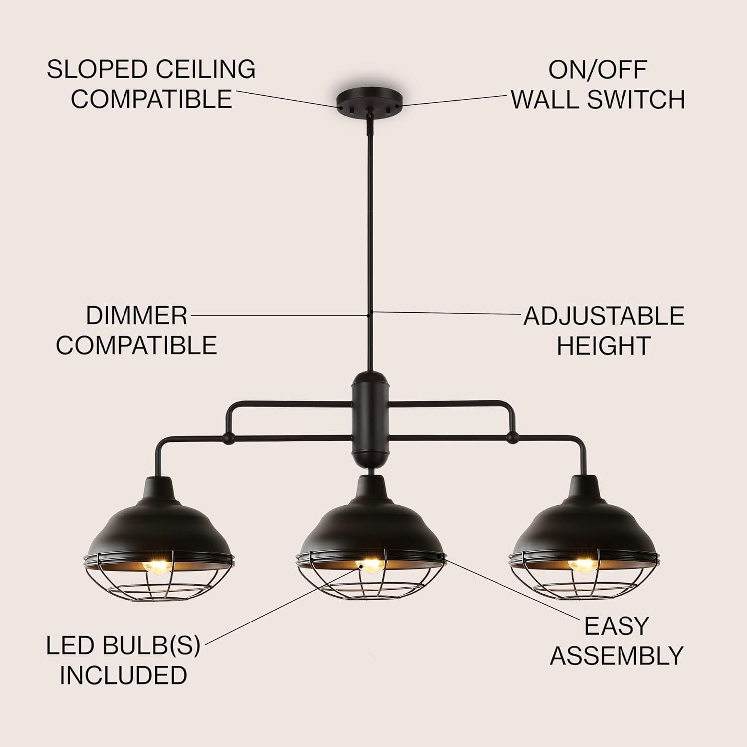 Levi 40.5" 3-Light Industrial Farmhouse Iron Linear LED Pendant, Oil Rubbed Bronze