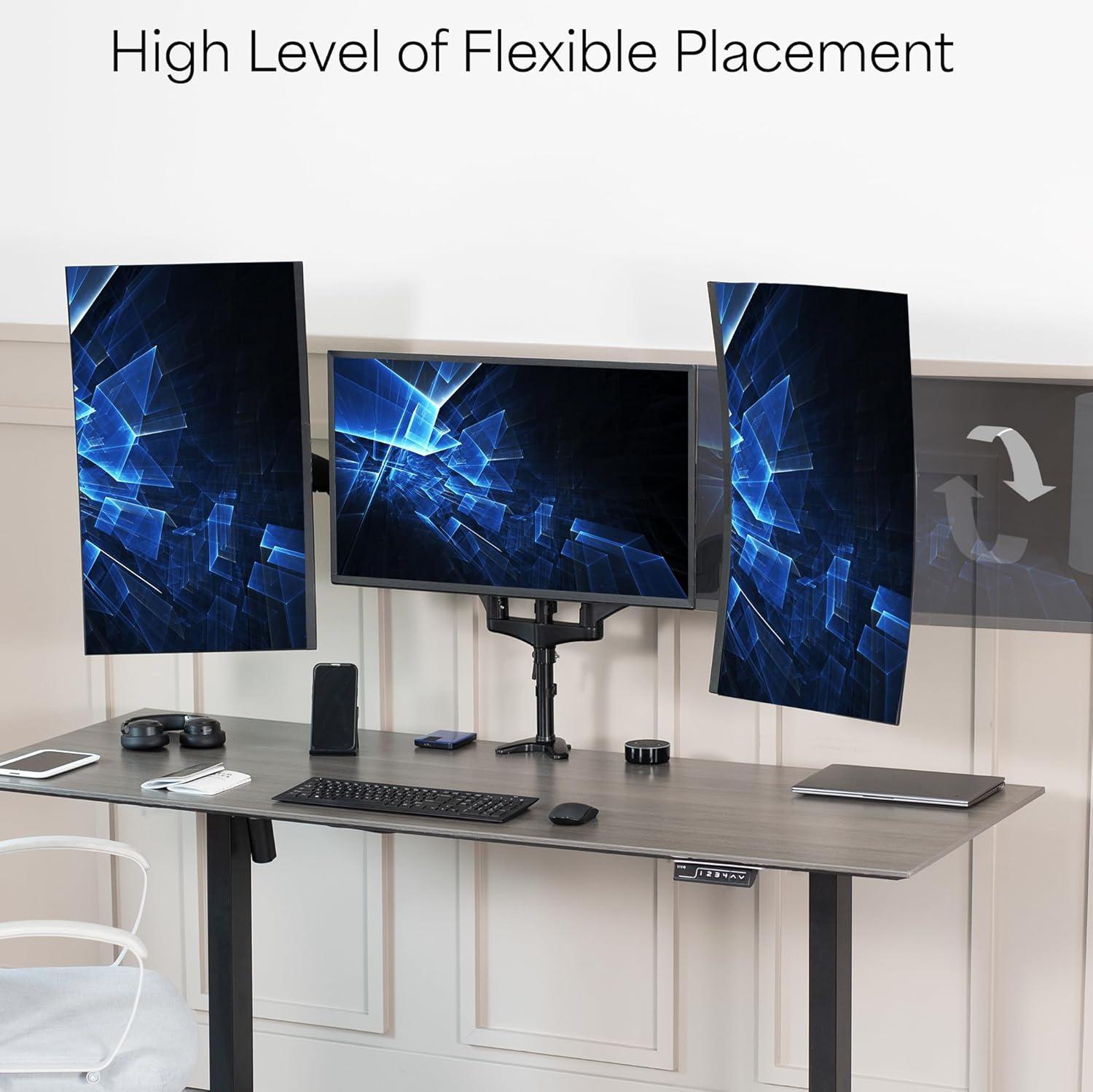 VIVO Black Triple Monitor Mount, 2 Pneumatic Arms + 1 Fixed, 3 Screens up to 32"