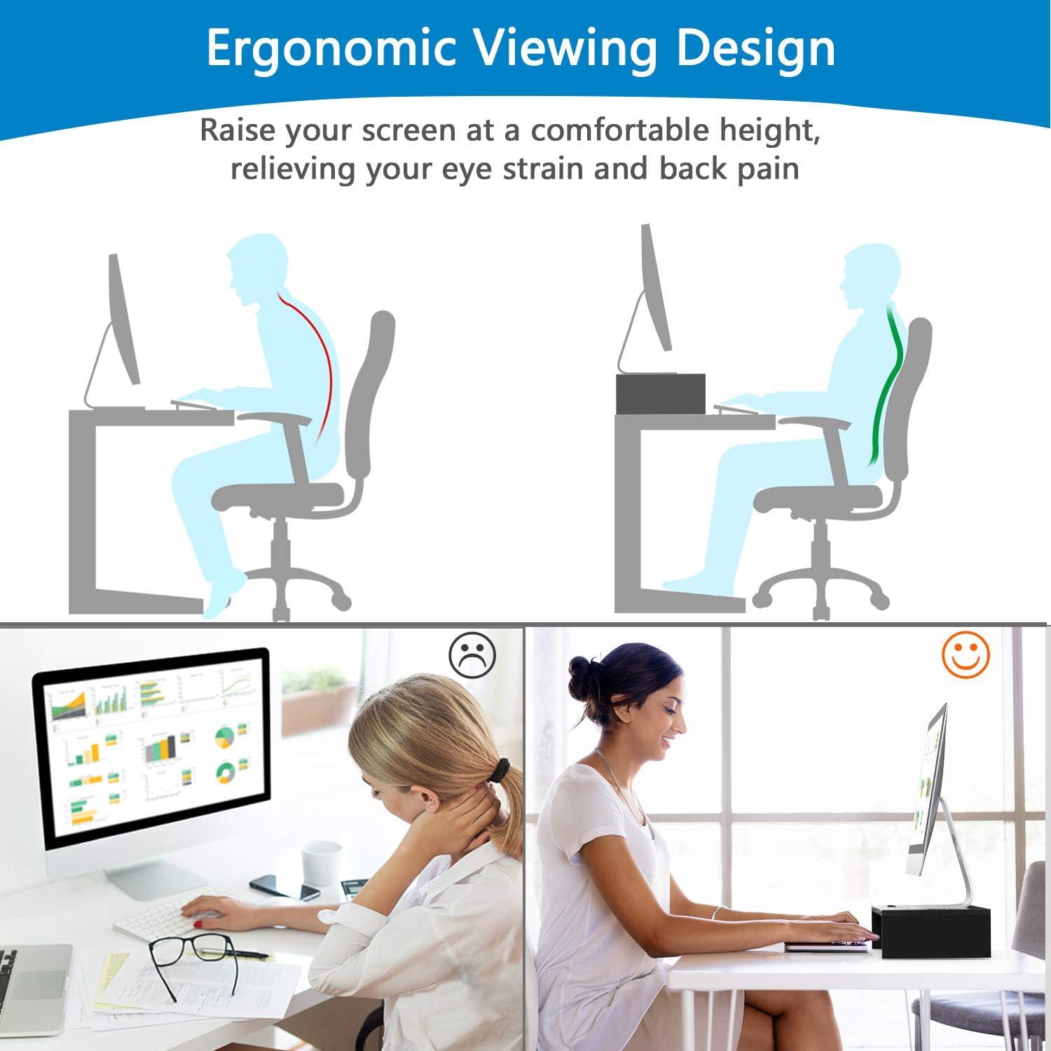 AMERIERGO Monitor Stand Riser - 16.5 Inch 2 Tier Desk Organizer Stand for Laptop Computer, Desktop Printer Stand with Phone Holder and Cable Management, Versatile as Storage Shelf & Screen Holder