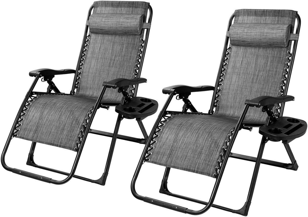 Arlmont & Co. Zero Gravity Chair Set of 2, Outdoor Folding Lounge W/Detachable Headrest & Holder Tray, Adjustable Textilene Lawn Reclining, No Assembly Required, for Patio, Backyard, Garden, Poolside,