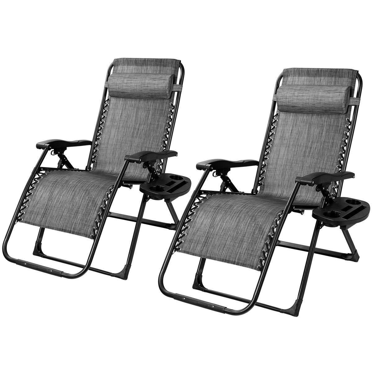 Arlmont & Co. Zero Gravity Chair Set of 2, Outdoor Folding Lounge W/Detachable Headrest & Holder Tray, Adjustable Textilene Lawn Reclining, No Assembly Required, for Patio, Backyard, Garden, Poolside,