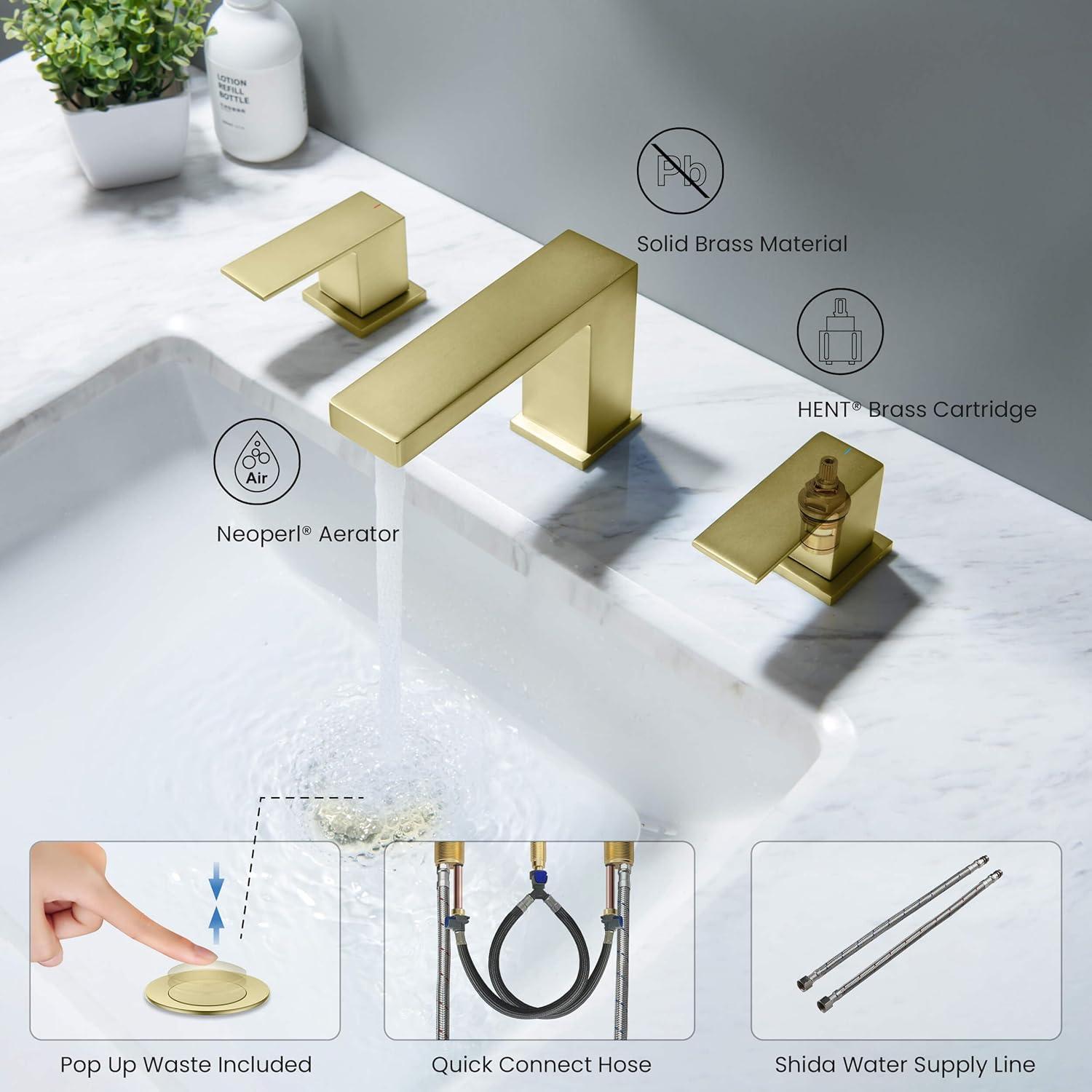 Cube Widespread Faucet 2-handle Bathroom Faucet with Drain Assembly