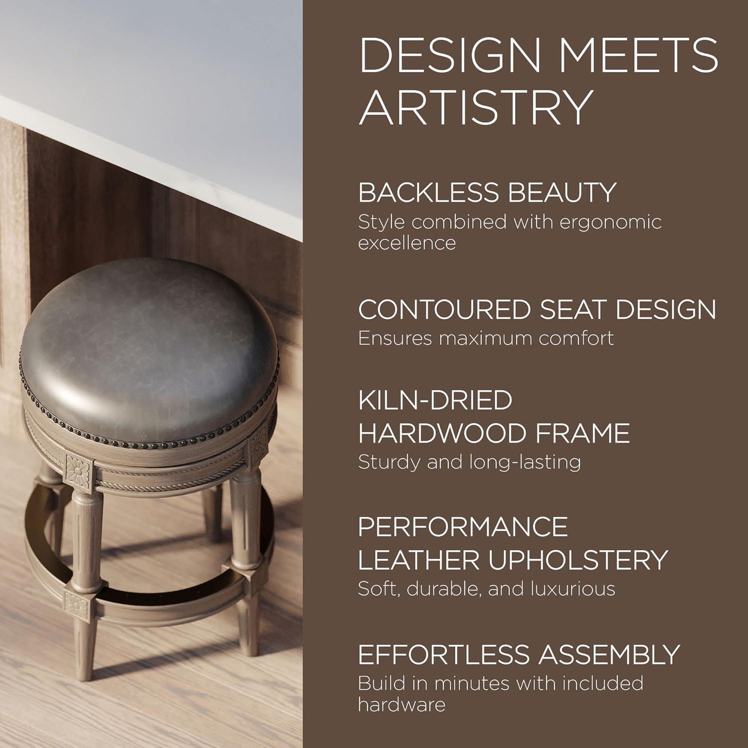 Maven Lane Pullman Backless Bar Stool with Vegan Leather Upholstery