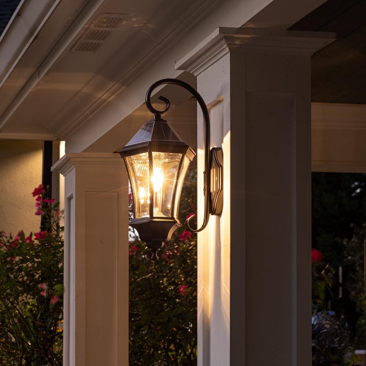 Gama Sonic Victorian Solar Wall Light, Outdoor Solar Lamp, Cast Aluminum Sconce, 150 Lumens Warm White LED, Black (94BM50010)