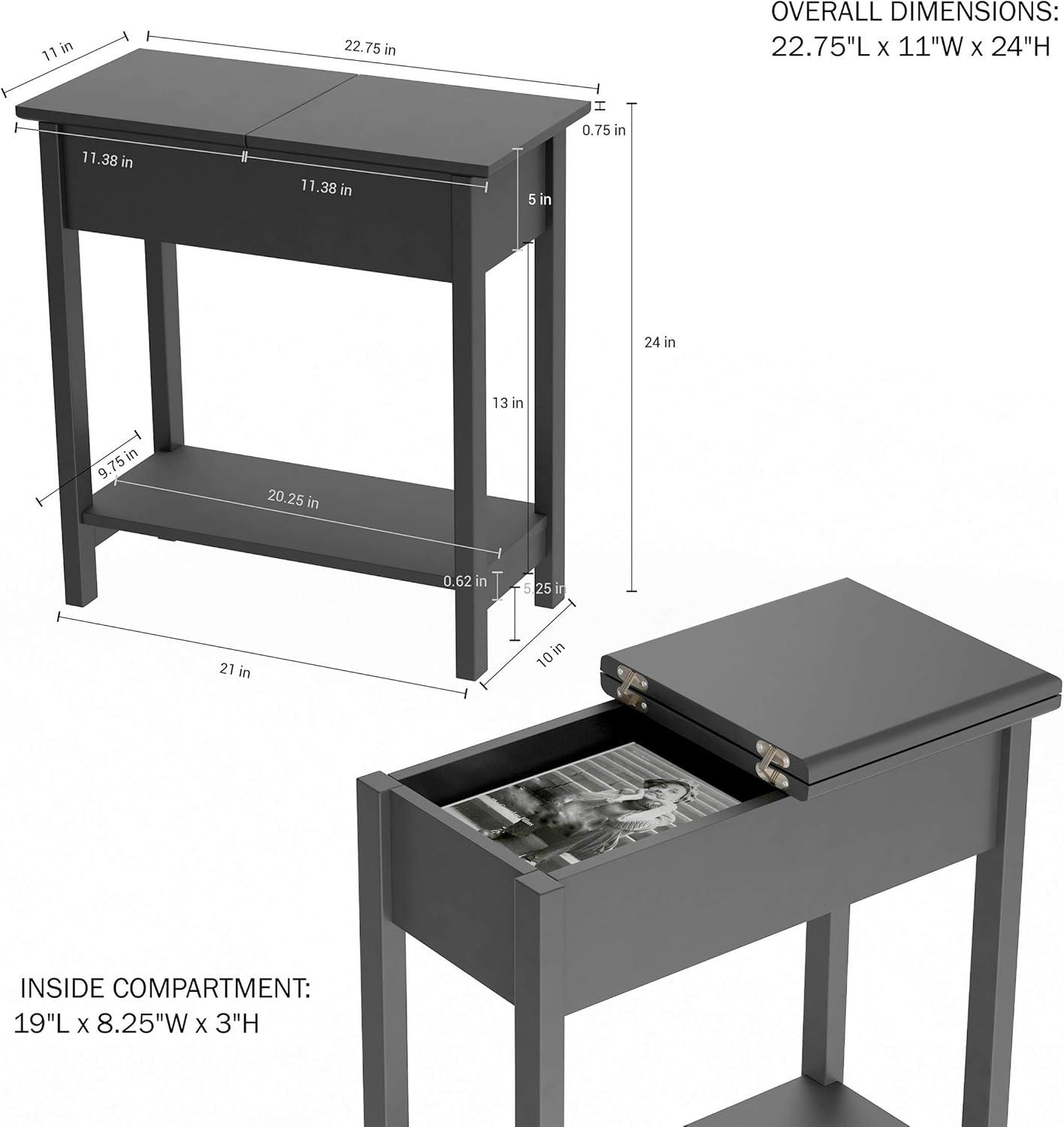 Gray MDF Flip-Top End Table with Storage and Shelf