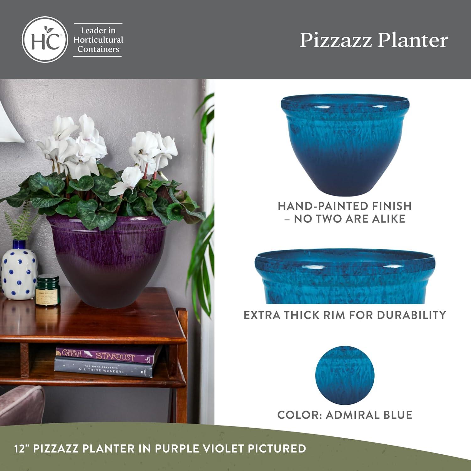 The HC Companies Pizzazz Decorative Round Flower Pots w/Ceramic Look - UV-Resistant Decorative Pot for Outdoor & Indoor Plant Pots - Modern Planter for Flower, Herbs (20” Admiral Blue, Pack of 1)