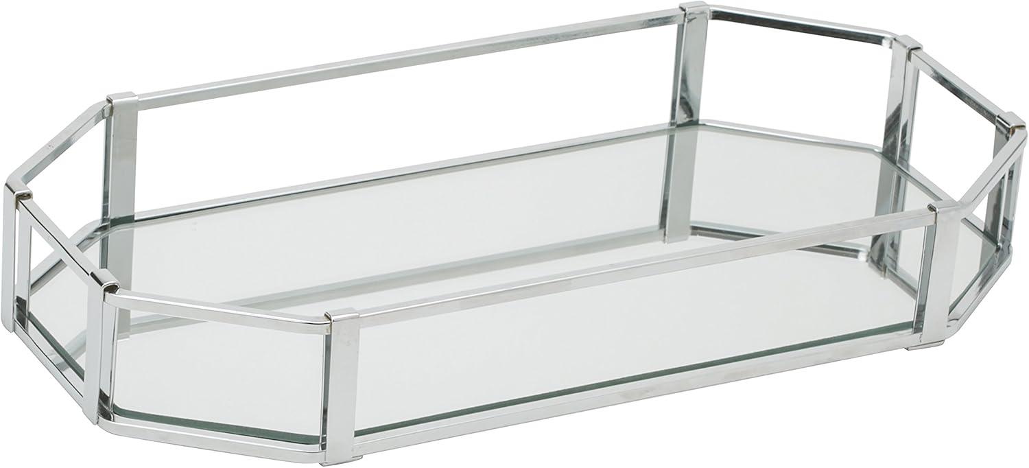 Octangular Design Bathroom Tray Chrome - Home Details: Steel Vanity Accessory, Spot Clean, 14.02" x 7.01" x 2.09"