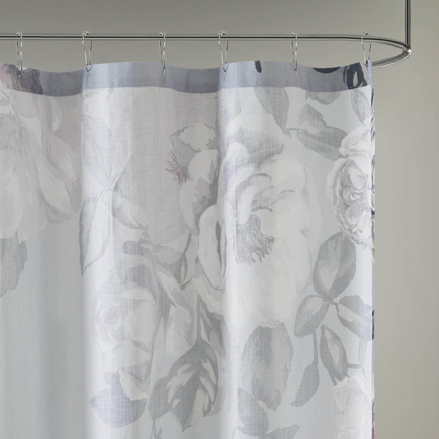 Charisma Grey Cotton Floral Shower Curtain