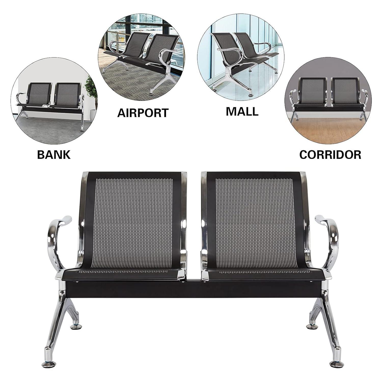 Kinbor Sillas de Sala de Espera, Sillas de Recepción de 3 Asientos, Muebles de Oficina para Invitados, Asientos para Banco de Aeropuerto, Hospital, Negro