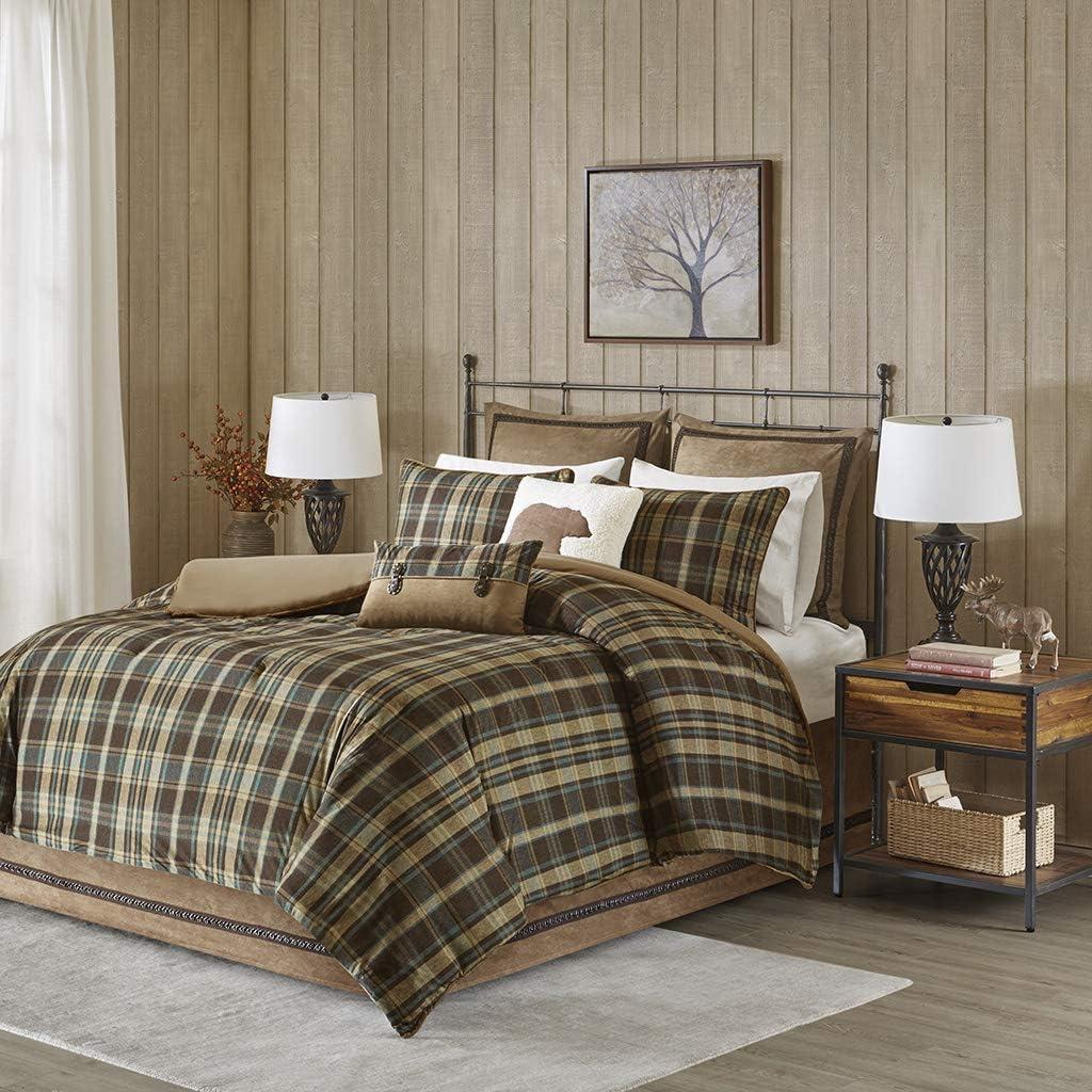 Twin Brown Plaid Down Alternative Microfiber Comforter Set